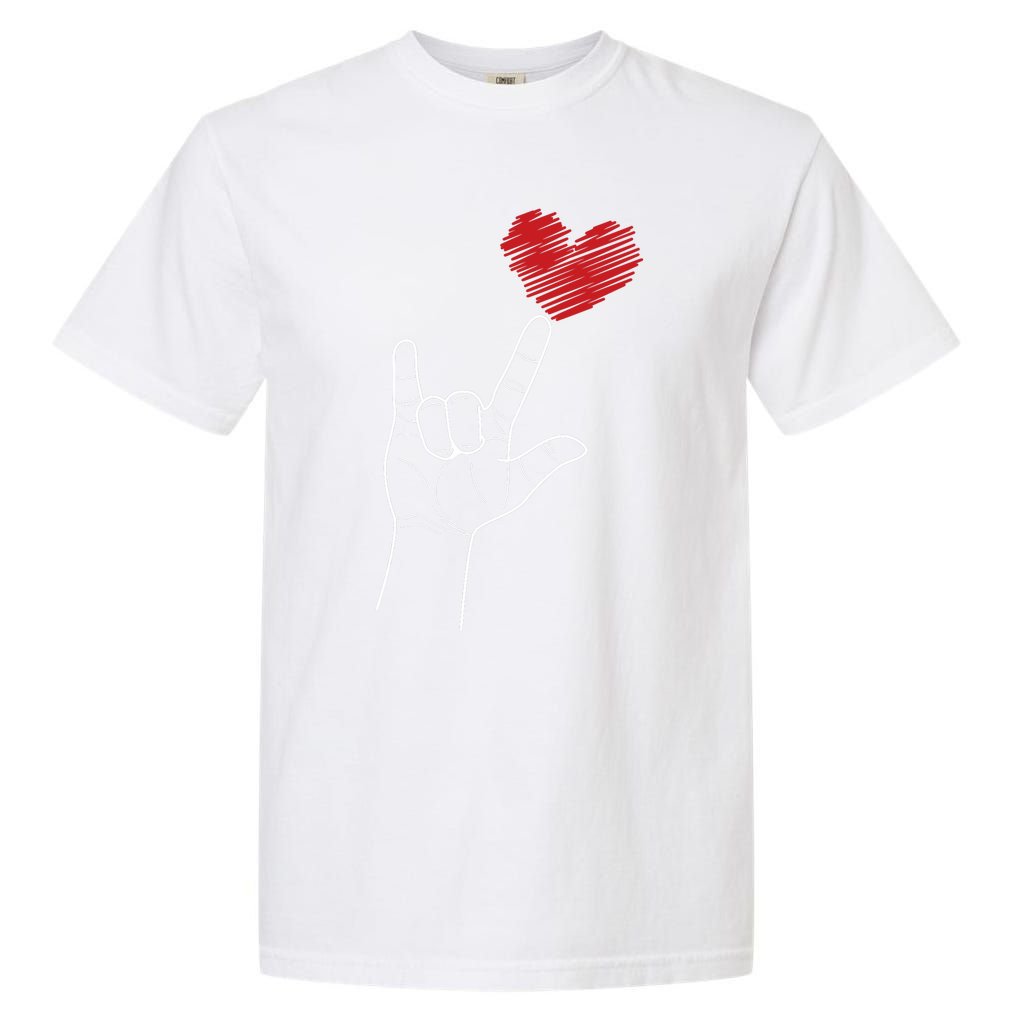 Valentines Day I Love You Hand Sign Asl Heart Garment-Dyed Heavyweight T-Shirt