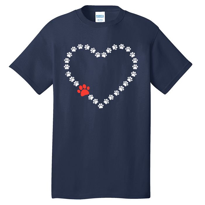 Valentines Day Paw Print Heart Dog Cat Owner Tall T-Shirt