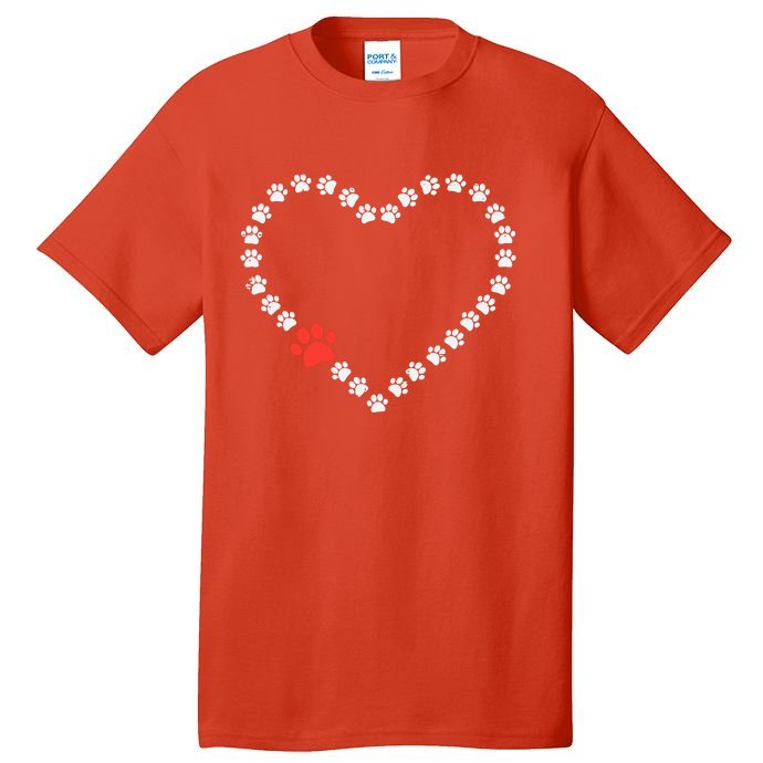 Valentines Day Paw Print Heart Dog Cat Owner Tall T-Shirt