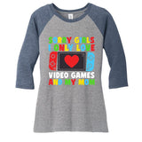 Valentine Day Sorry I Only Love Video Games And My Mom Funny Gift Women's Tri-Blend 3/4-Sleeve Raglan Shirt