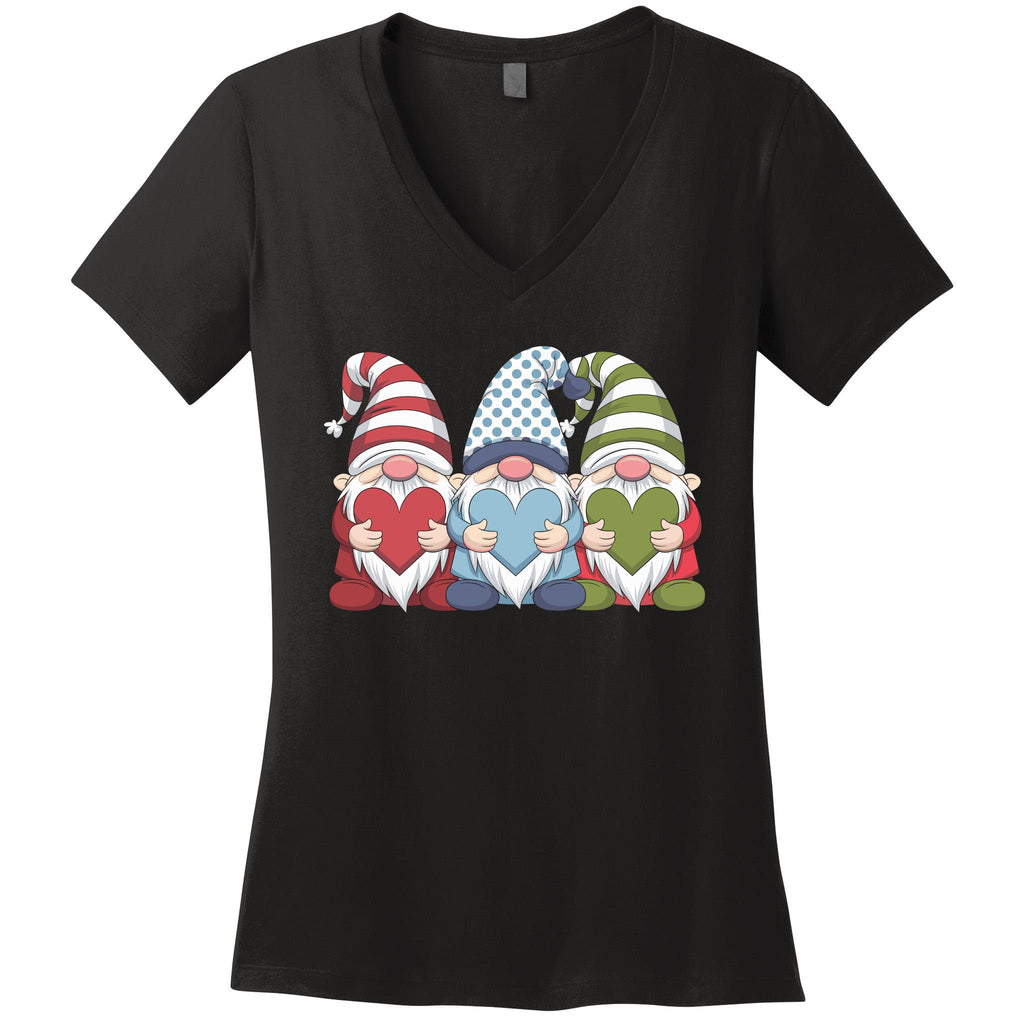 ValentineS Day Three Gnomes Holding Heart For Wo Girl Women's V-Neck T-Shirt