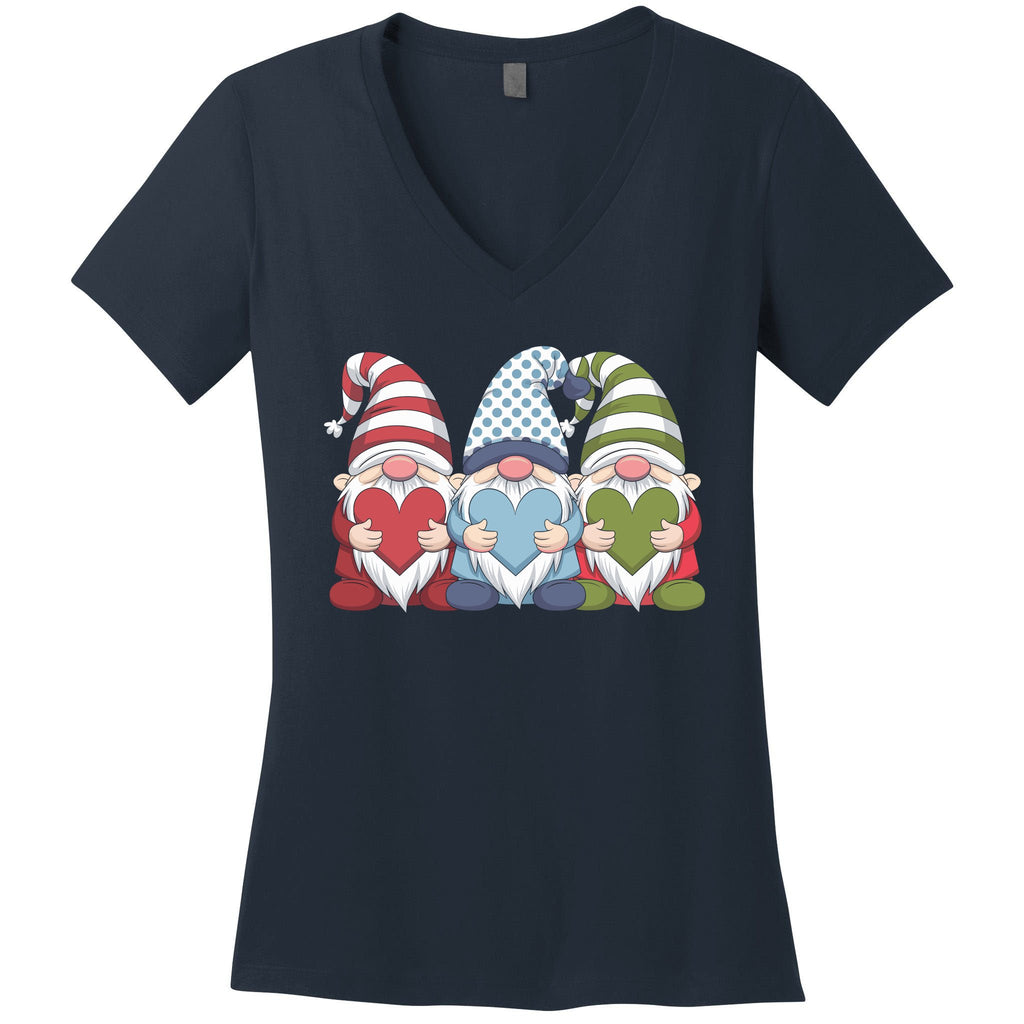 ValentineS Day Three Gnomes Holding Heart For Wo Girl Women's V-Neck T-Shirt