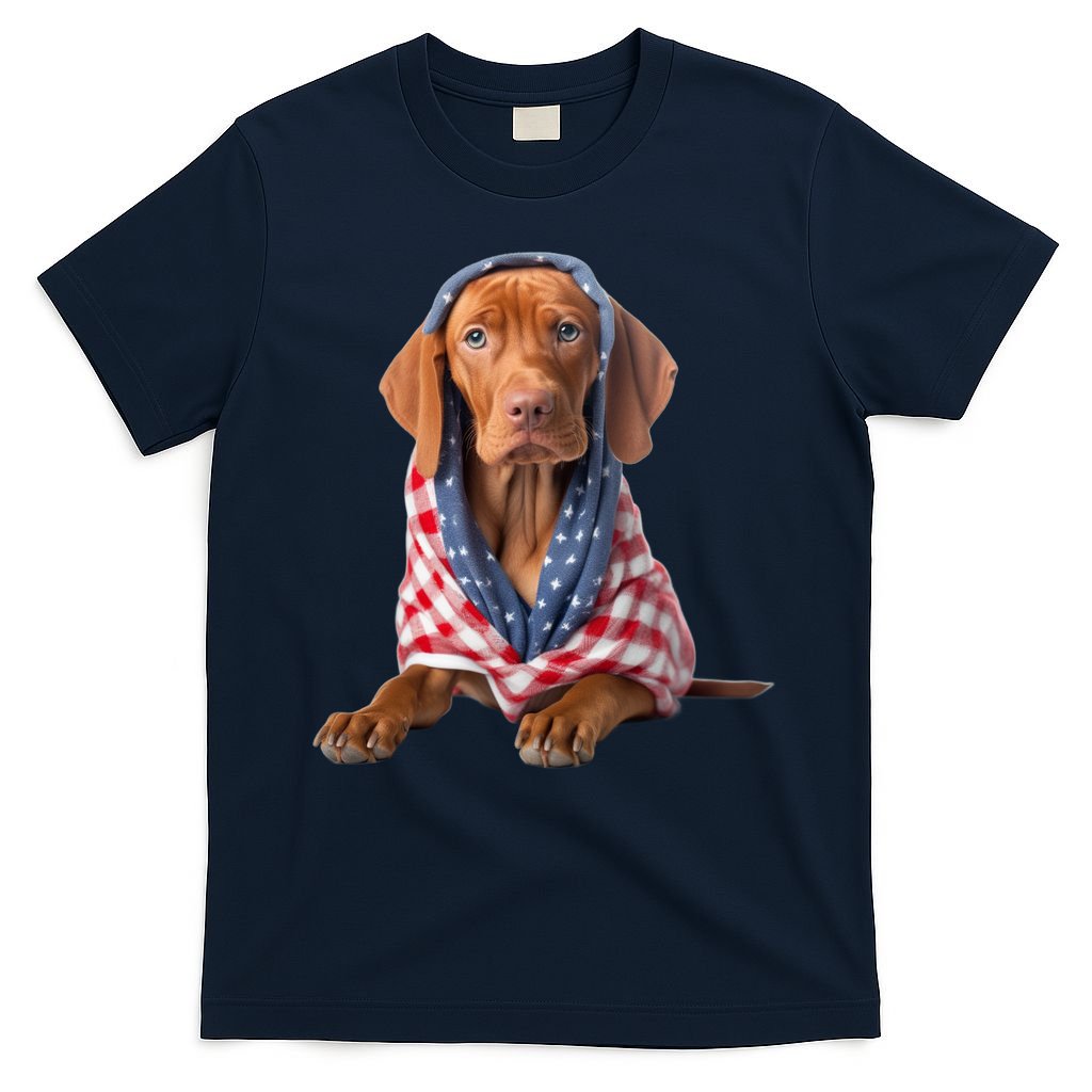 Vizsla Dog USA Flag American Patriotic Dogs 4th Of July T-Shirt