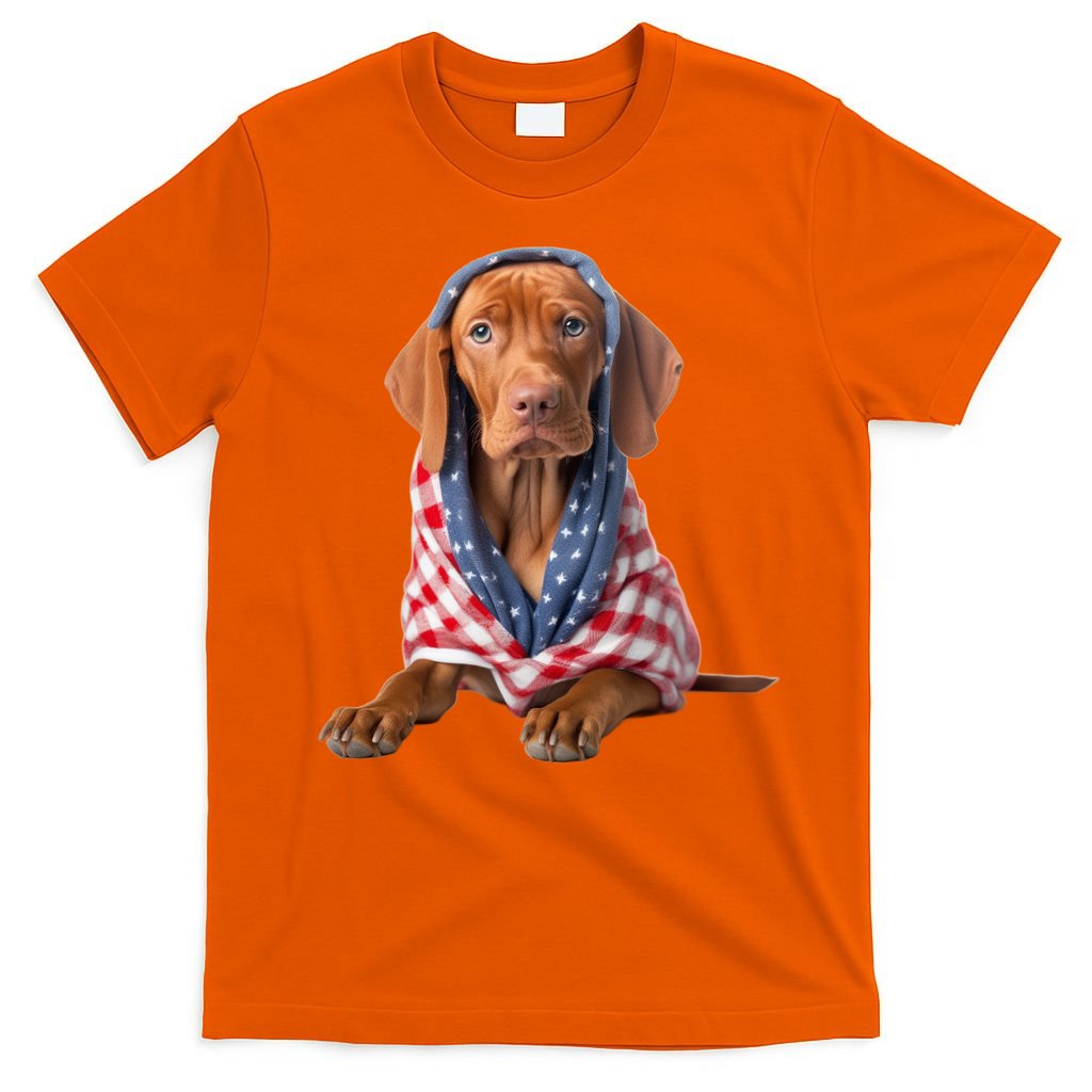 Vizsla Dog USA Flag American Patriotic Dogs 4th Of July T-Shirt