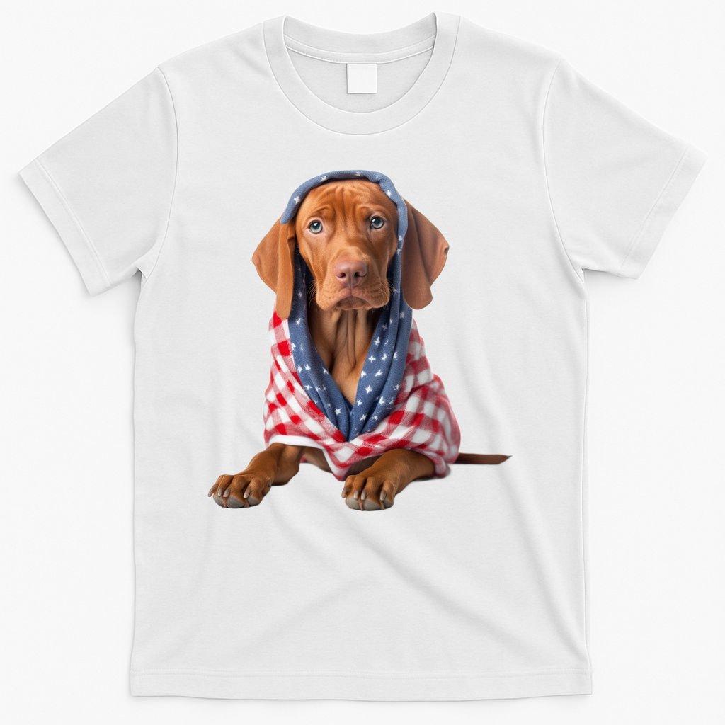 Vizsla Dog USA Flag American Patriotic Dogs 4th Of July T-Shirt