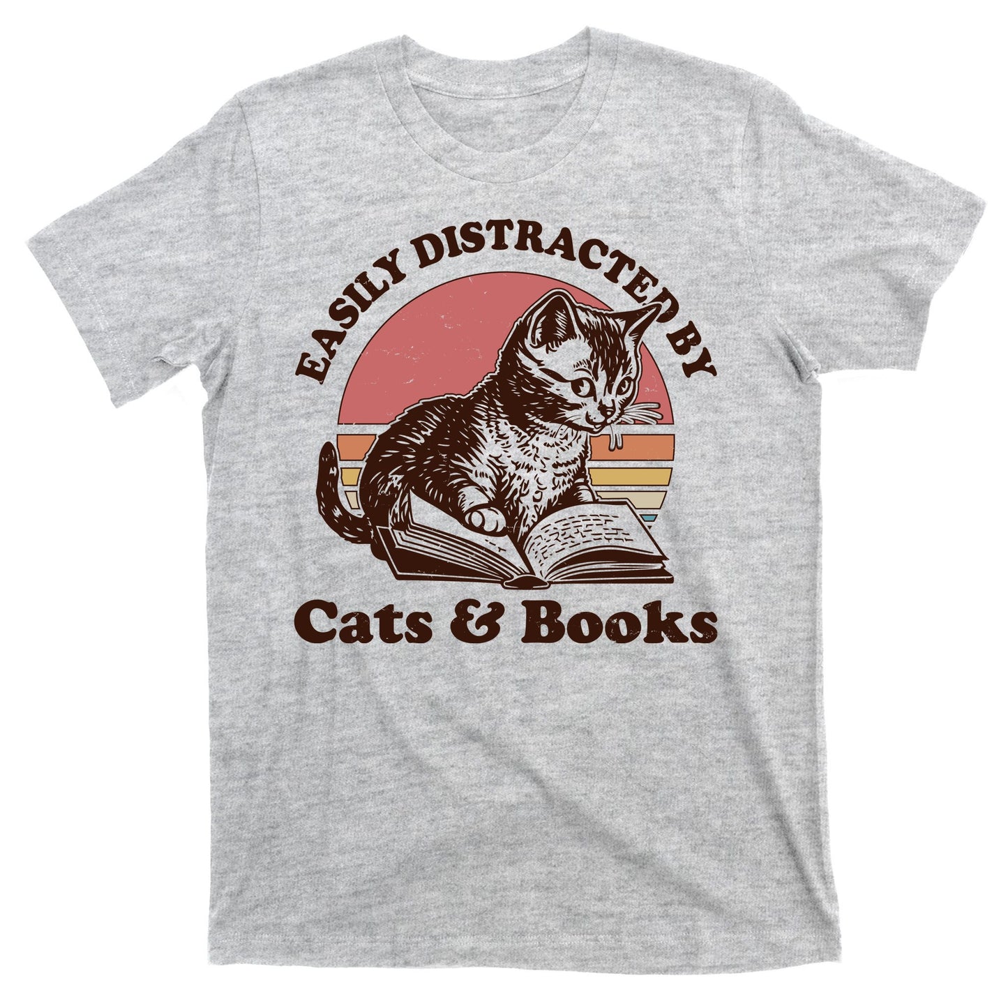 Vintage Easily Distracted By Cats And Books T-Shirt