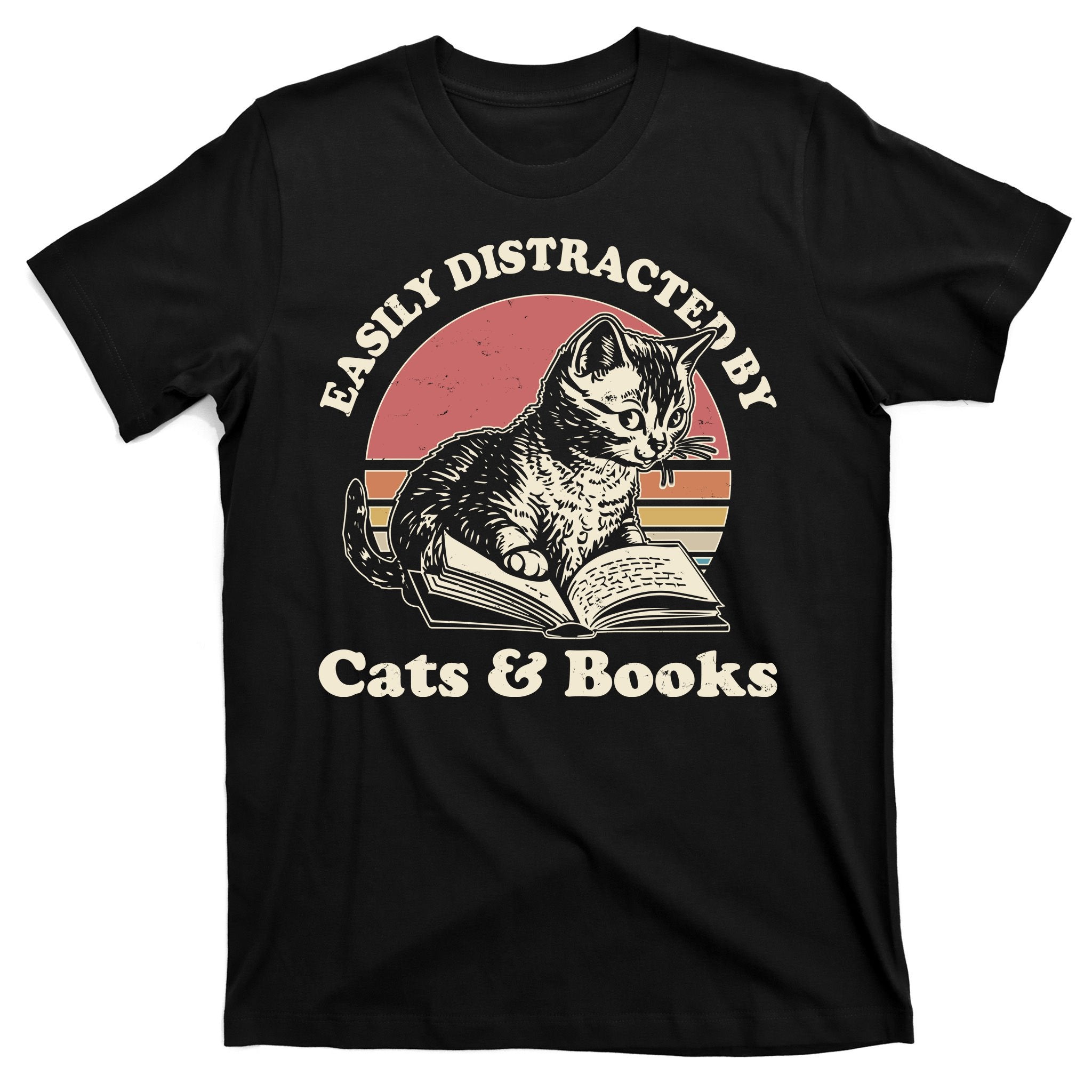 Vintage Easily Distracted By Cats And Books T-Shirt