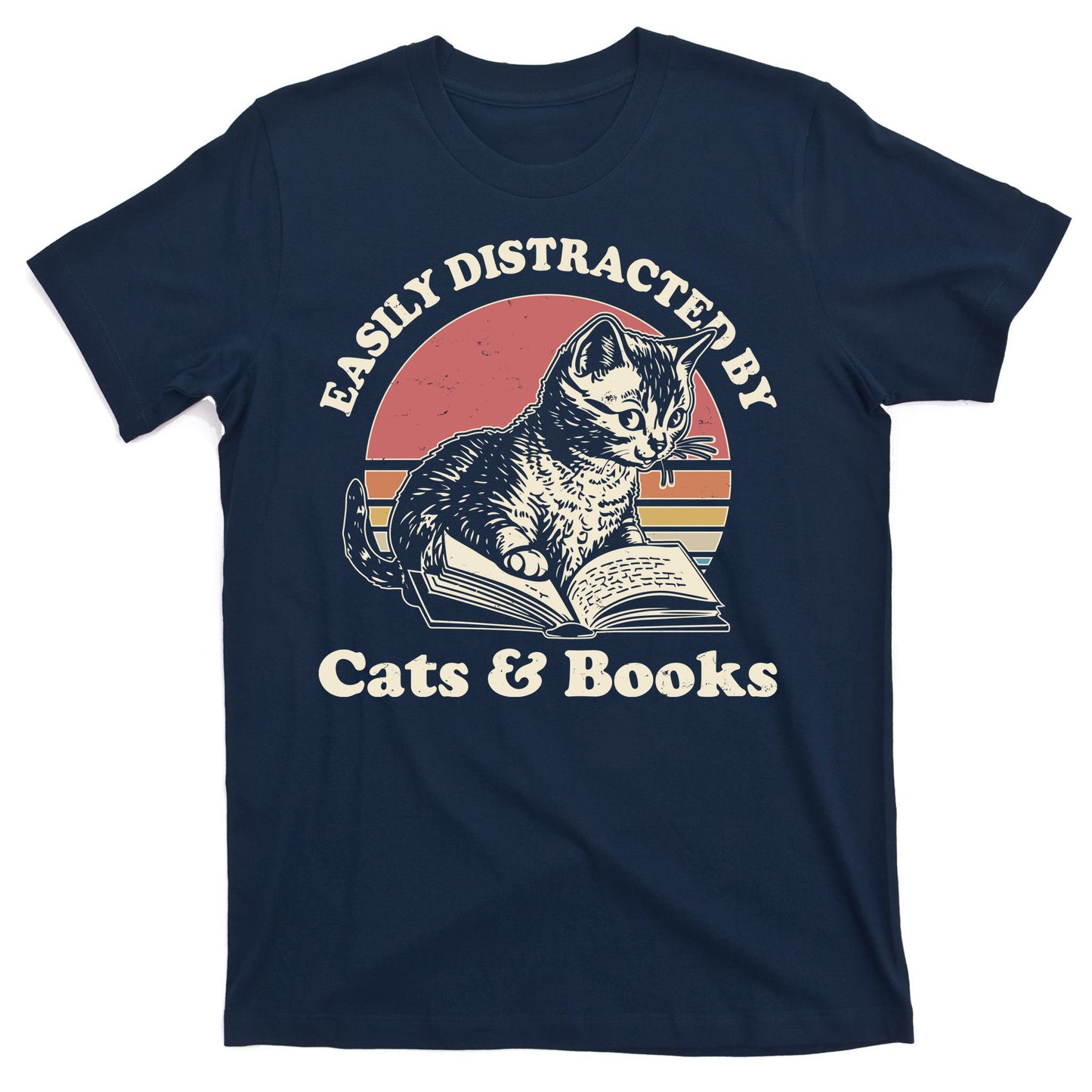 Vintage Easily Distracted By Cats And Books T-Shirt