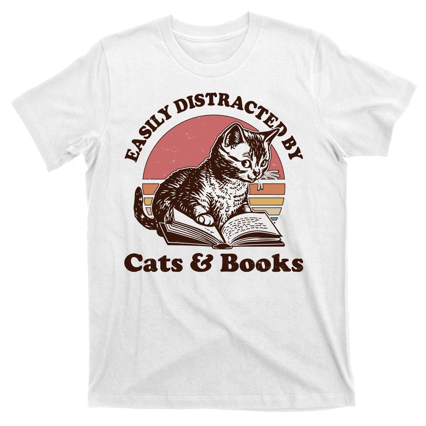 Vintage Easily Distracted By Cats And Books T-Shirt