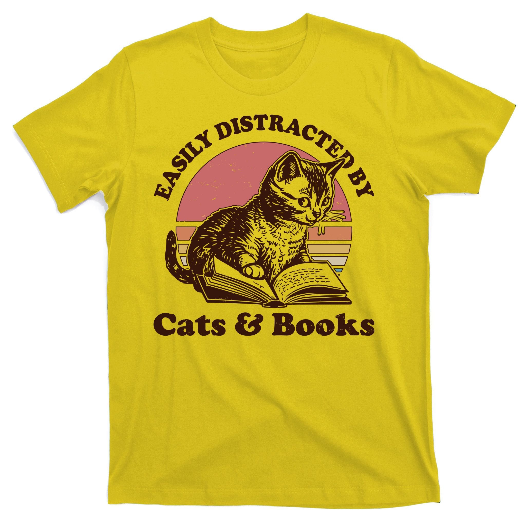 Vintage Easily Distracted By Cats And Books T-Shirt