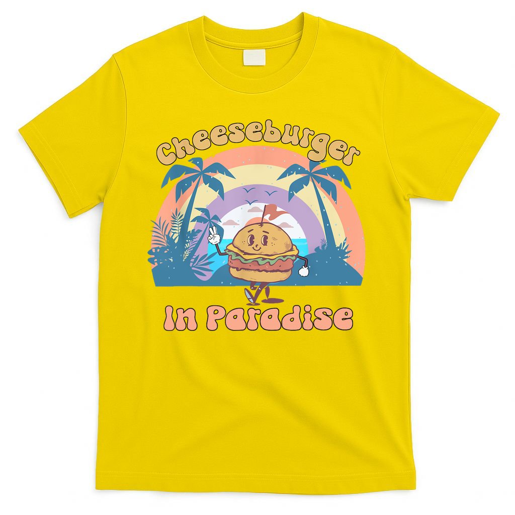 Vintage Funny Cheeseburger In Paradise Summer Vacation Vibe T-Shirt