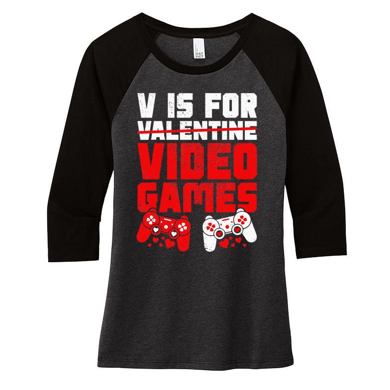 V Is For Video Games Valentines Day Women's Tri-Blend 3/4-Sleeve Raglan Shirt