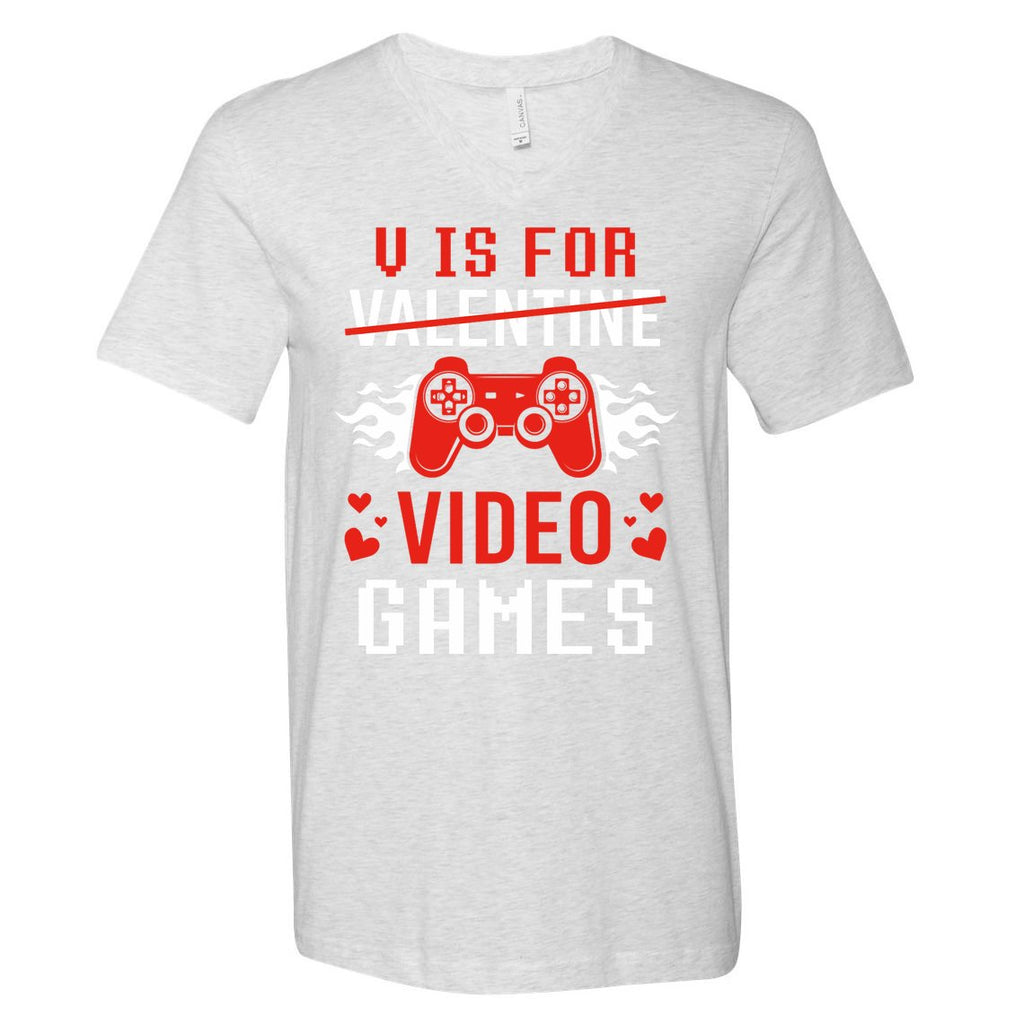 V Is For Video Games Lovers Funny Valentines Day V-Neck T-Shirt