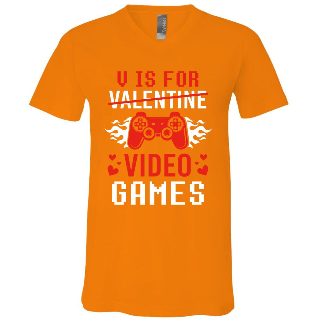 V Is For Video Games Lovers Funny Valentines Day V-Neck T-Shirt