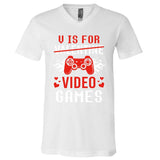 V Is For Video Games Lovers Funny Valentines Day V-Neck T-Shirt