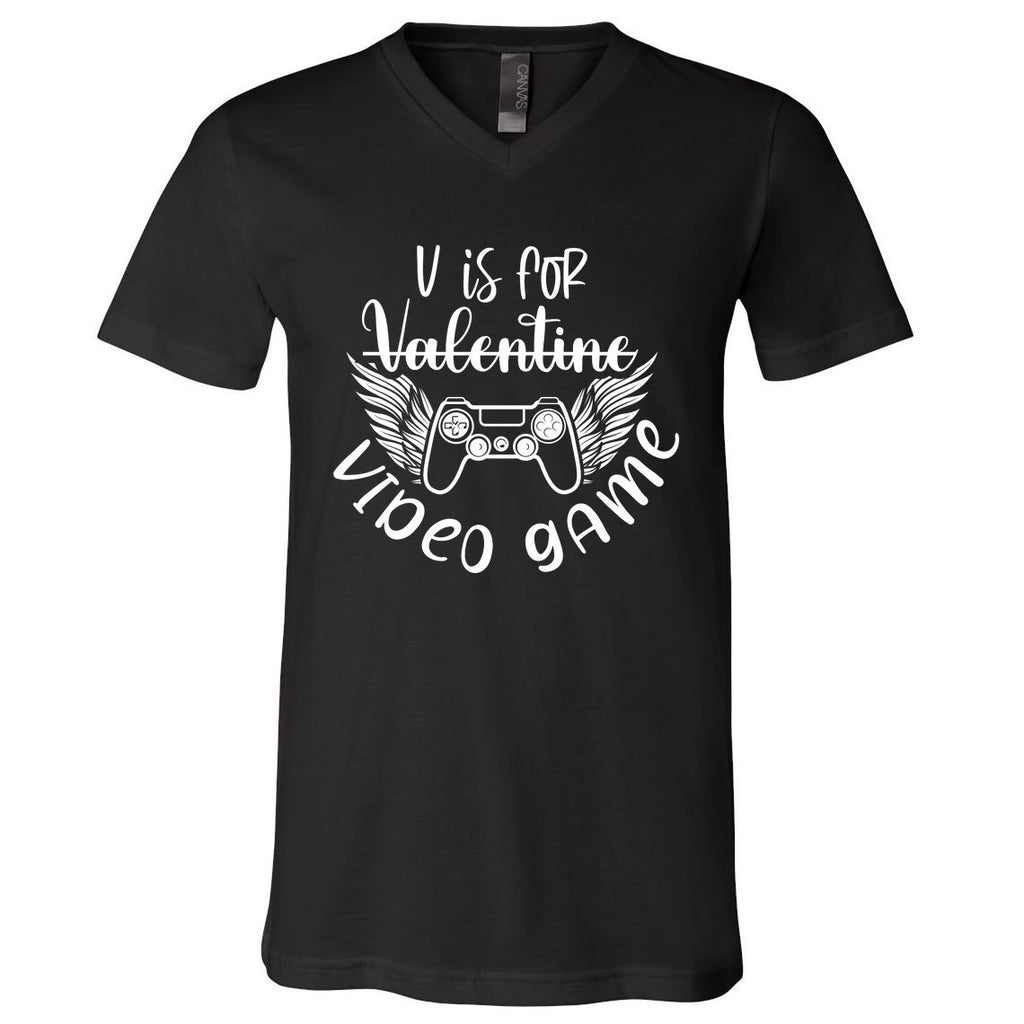 V Is For VALENTINE VIDEO GAME V-Neck T-Shirt