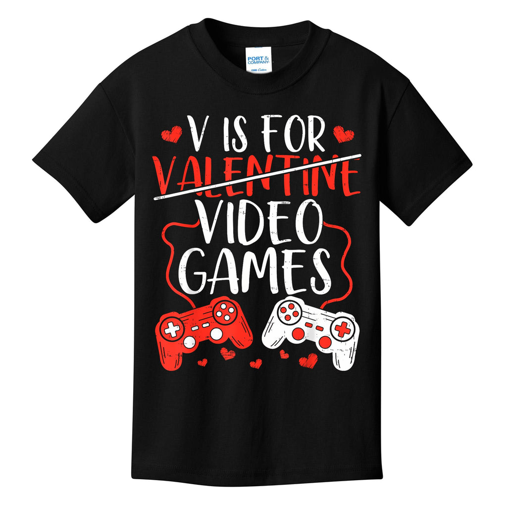 V Is For Video Games Valentine Gamer Valentines Day Boy Kids T-Shirt