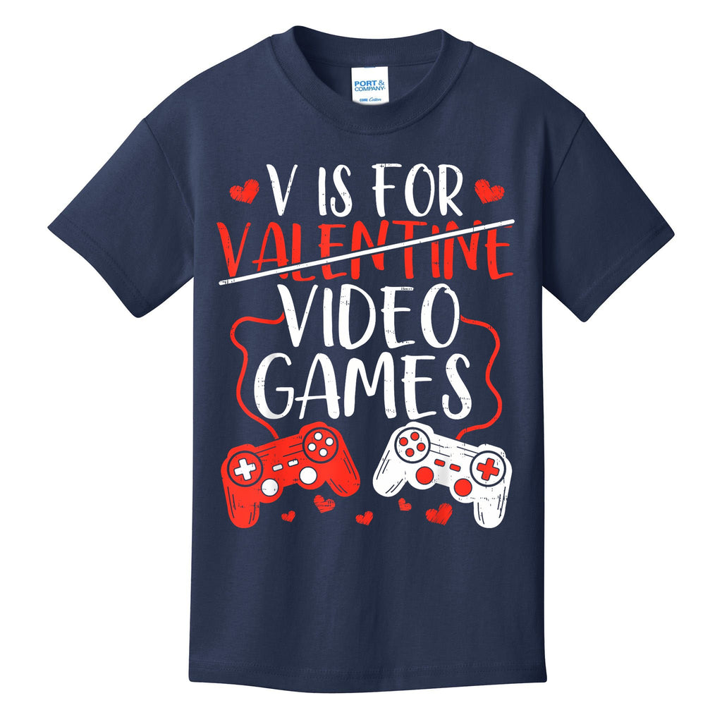 V Is For Video Games Valentine Gamer Valentines Day Boy Kids T-Shirt