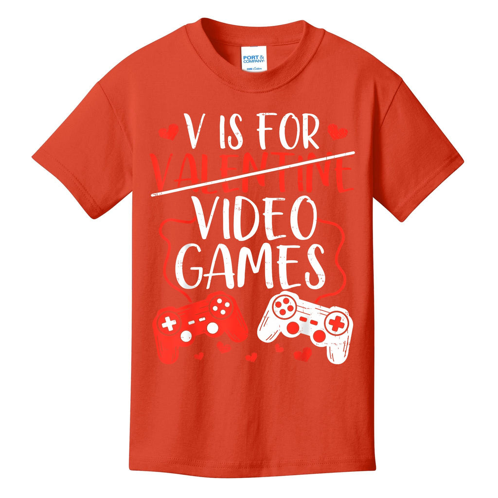 V Is For Video Games Valentine Gamer Valentines Day Boy Kids T-Shirt