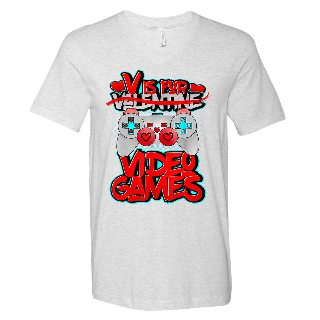 V Is For Video Games Valentines Day Funny Valentine Outfit V-Neck T-Shirt