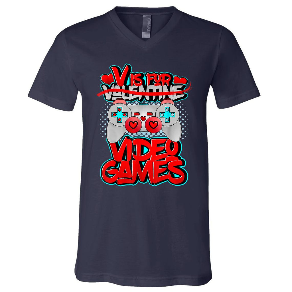 V Is For Video Games Valentines Day Funny Valentine Outfit V-Neck T-Shirt