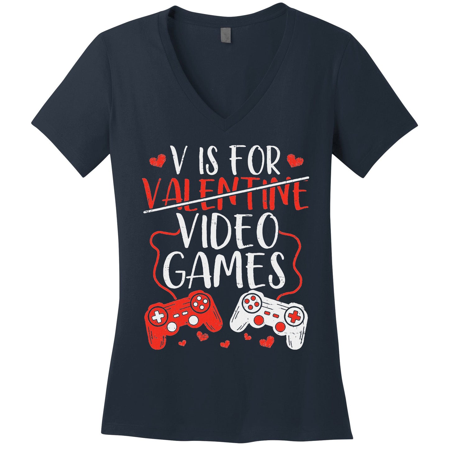 V Is For Video Games Valentine Gamer Valentines Day Boy Women's V-Neck T-Shirt