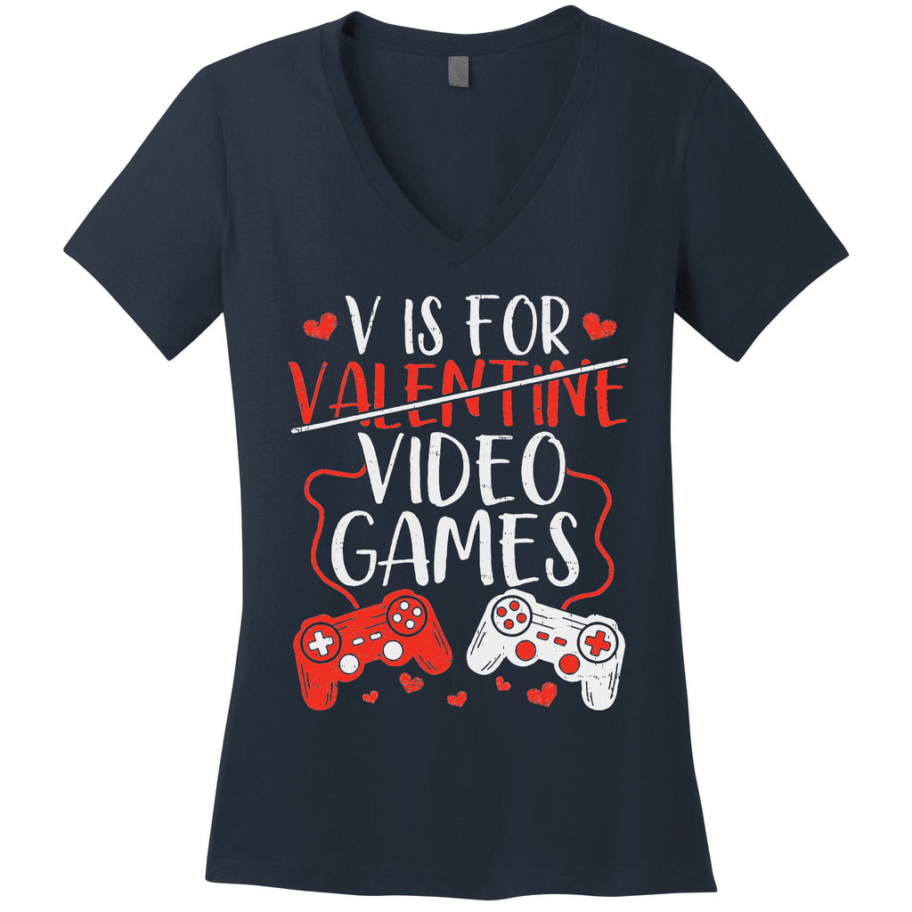 V Is For Video Games Valentine Gamer Valentines Day Boy Women's V-Neck T-Shirt