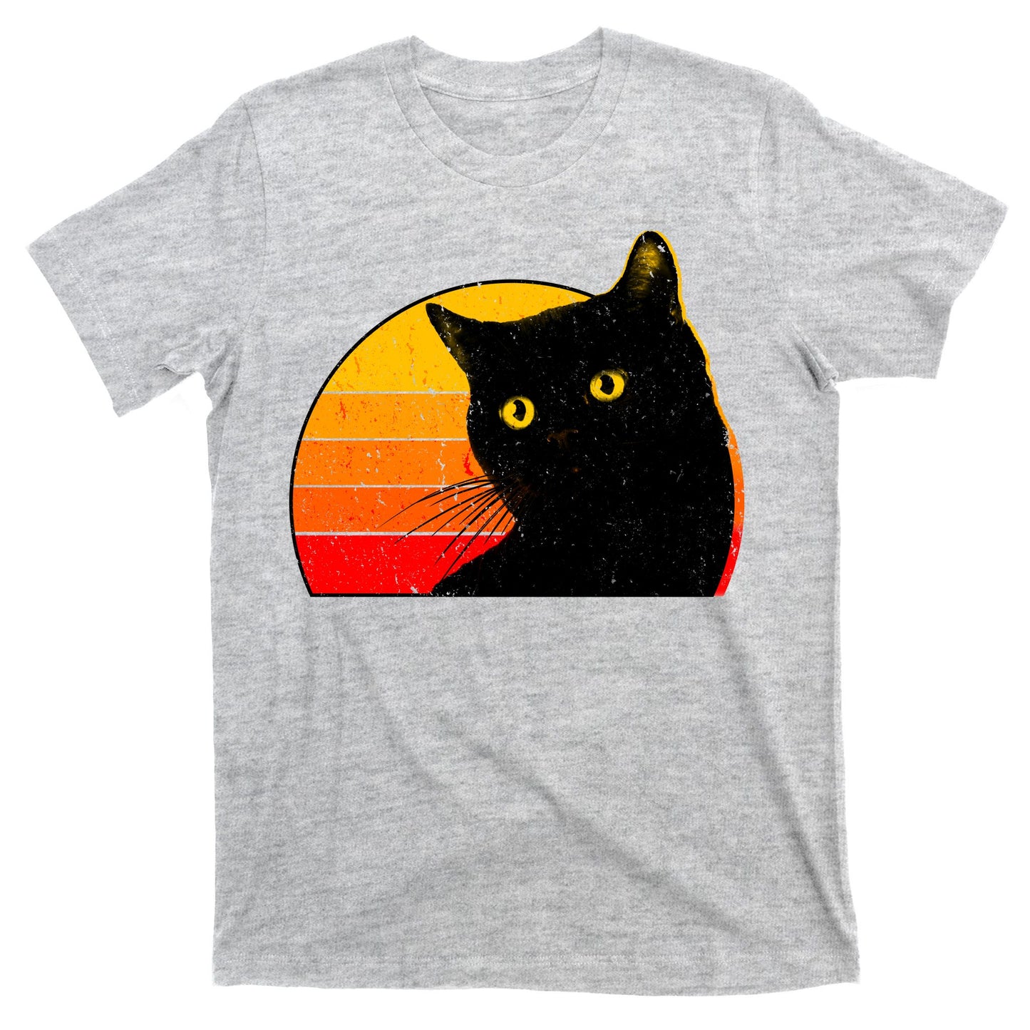 Vintage 80's Style Black Cat Retro Sun T-Shirt