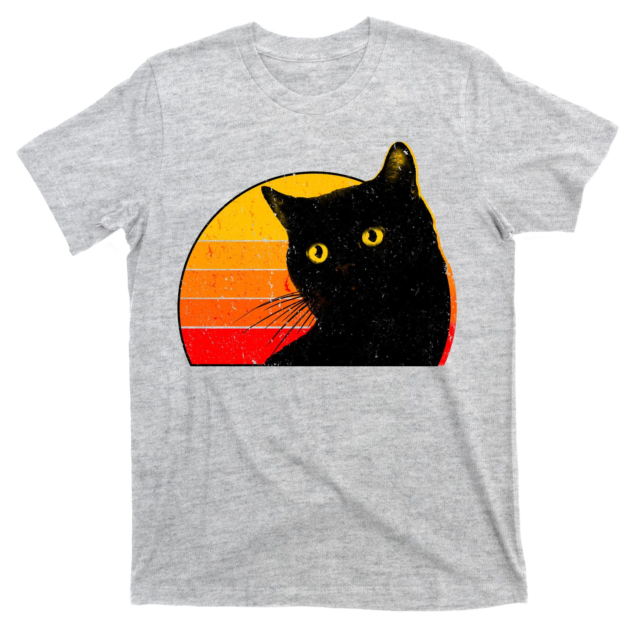Vintage 80's Style Black Cat Retro Sun T-Shirt
