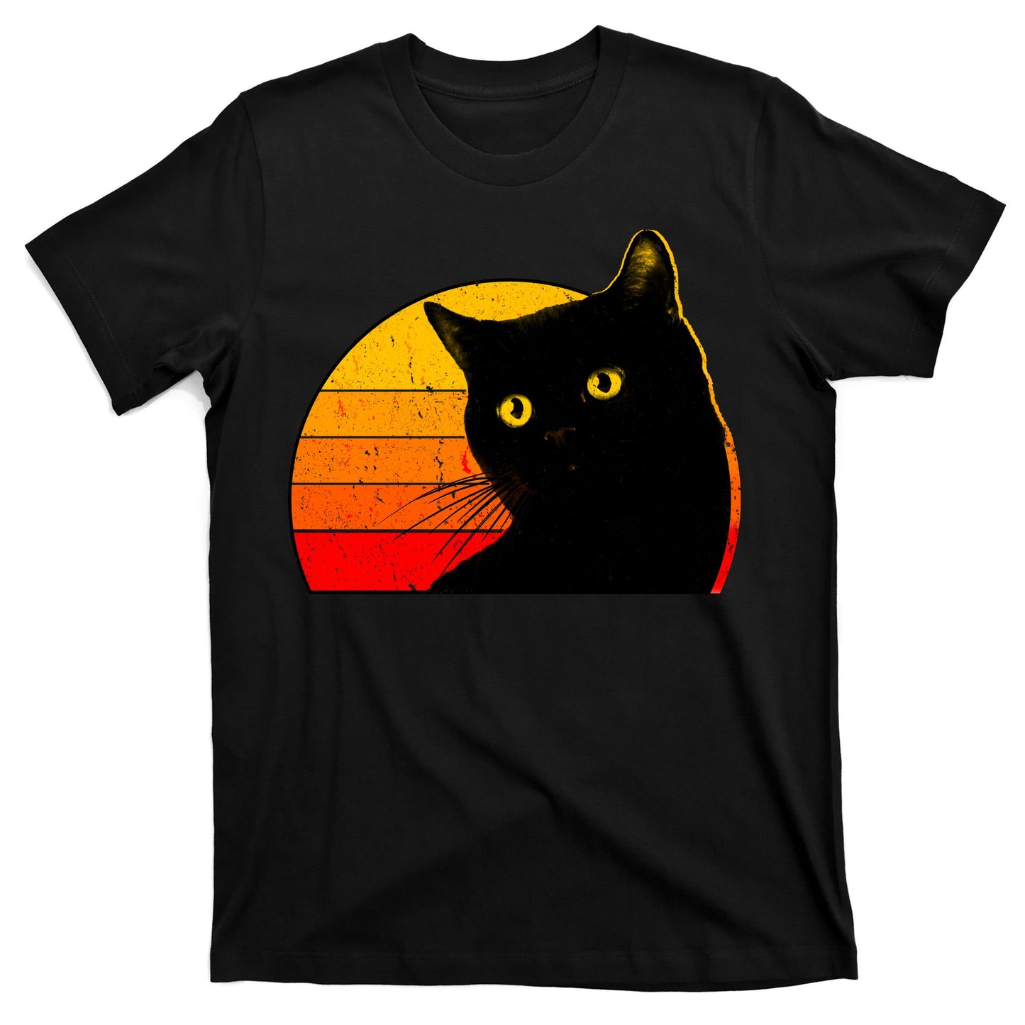 Vintage 80's Style Black Cat Retro Sun T-Shirt