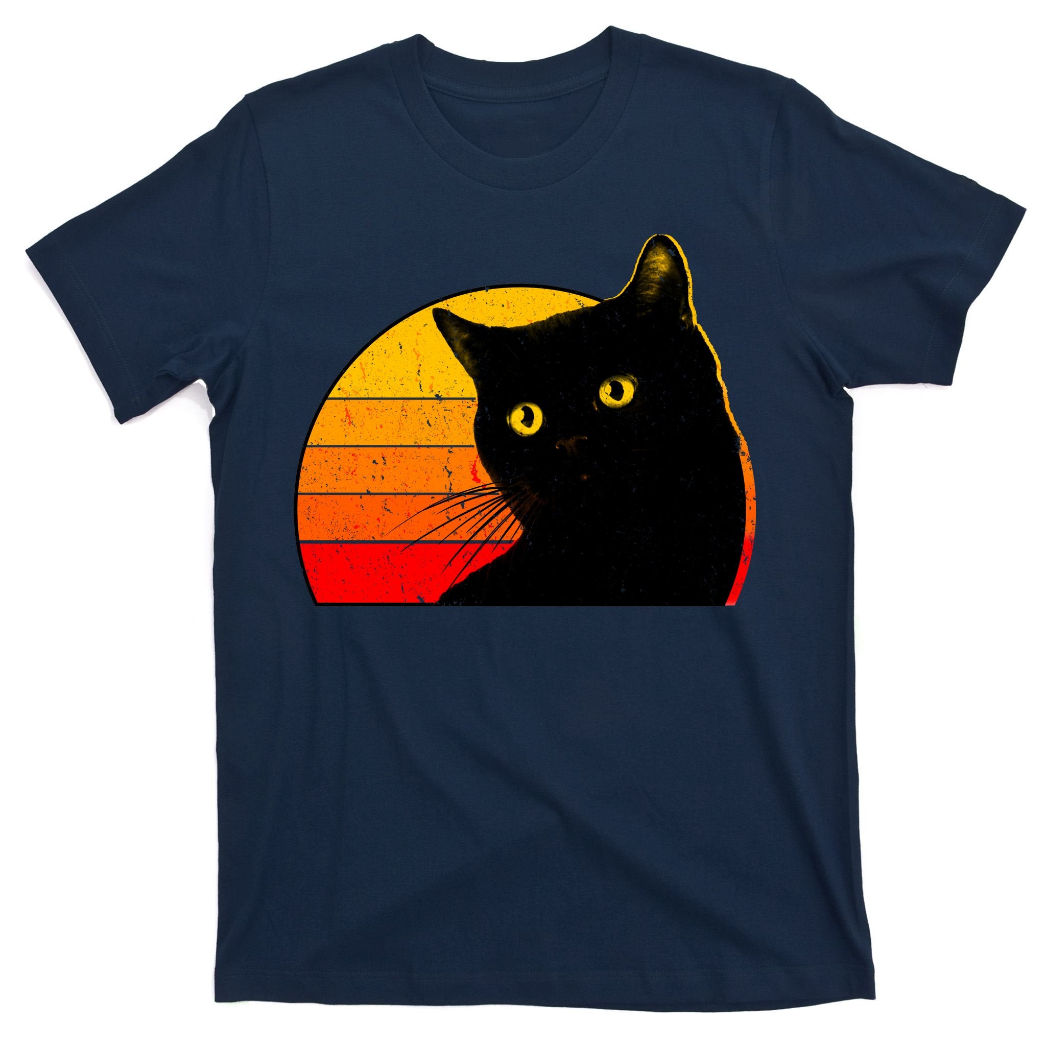 Vintage 80's Style Black Cat Retro Sun T-Shirt