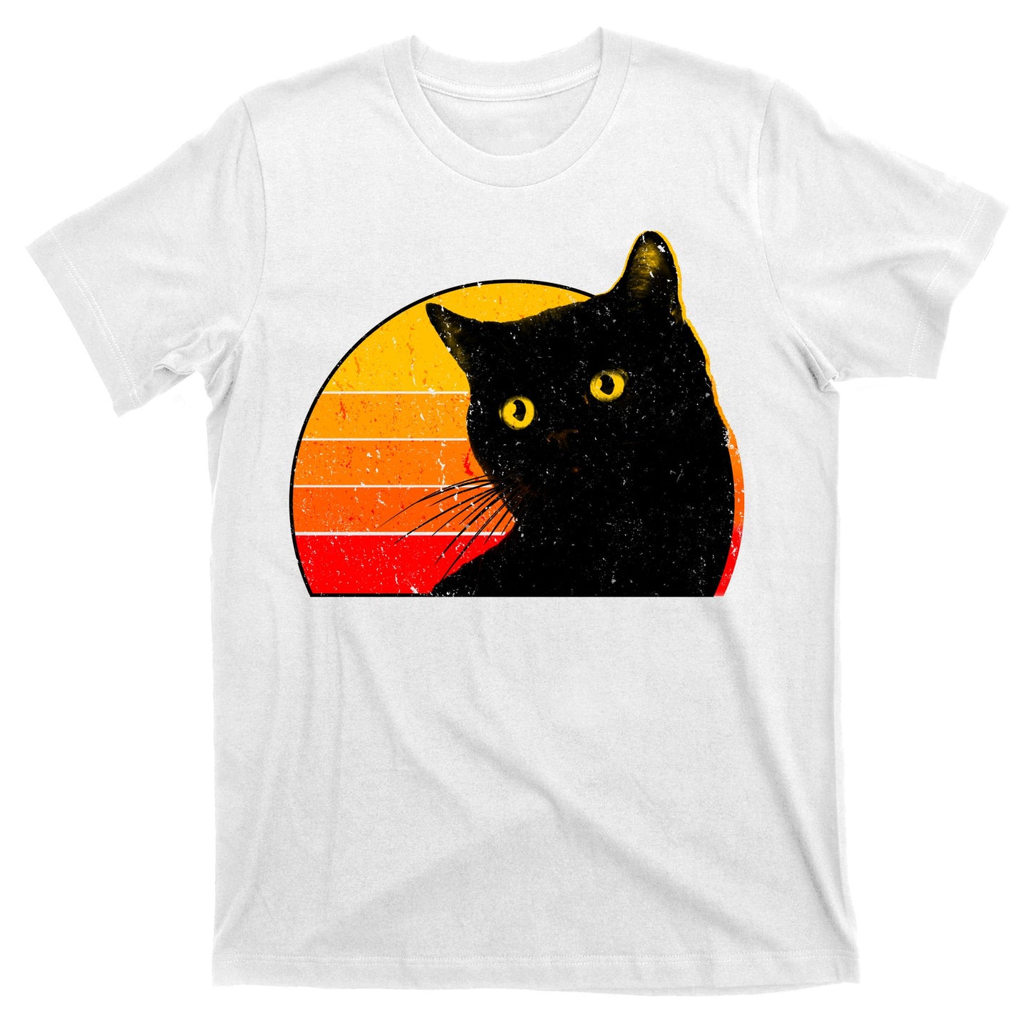 Vintage 80's Style Black Cat Retro Sun T-Shirt