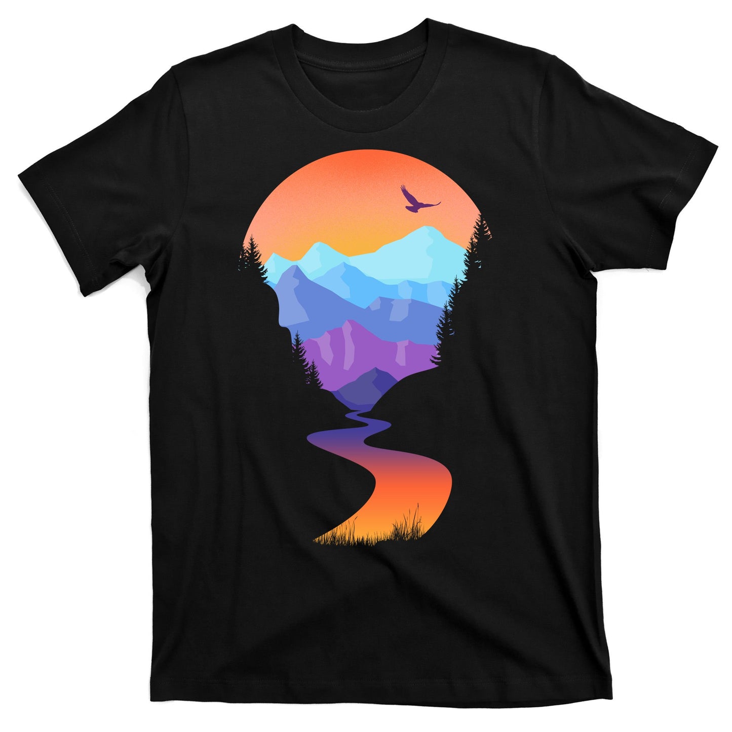 Vintage Sunset Mountain River T-Shirt