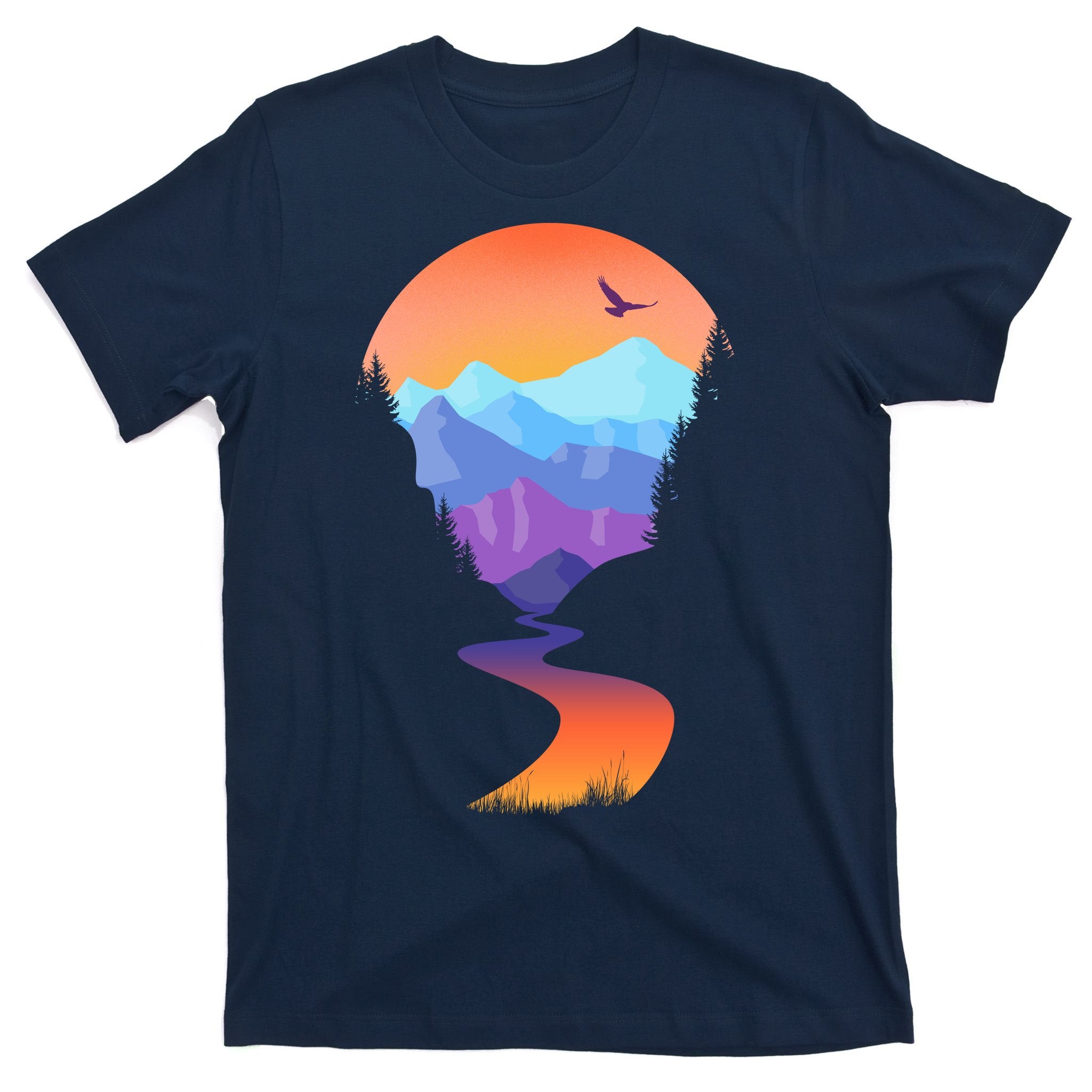 Vintage Sunset Mountain River T-Shirt