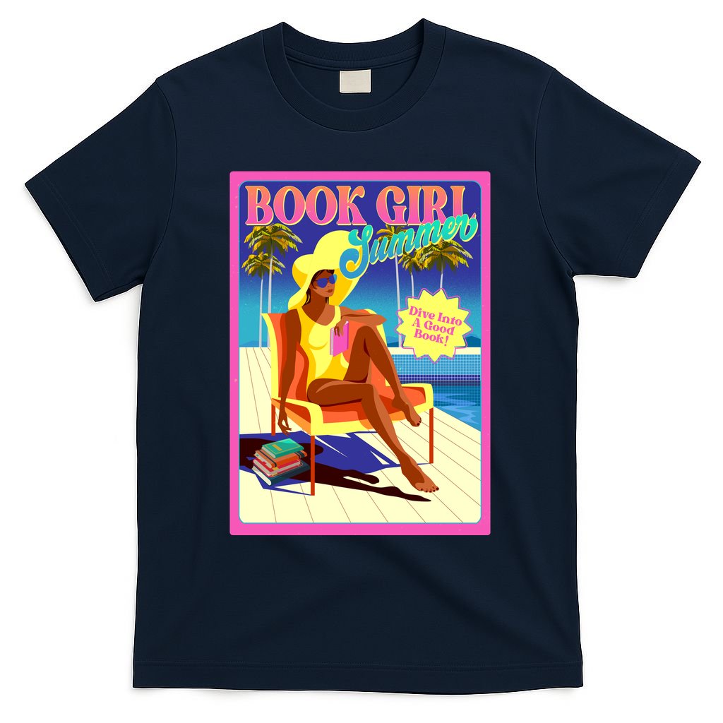 Vintage Retro Book Girl Summer Poster T-Shirt