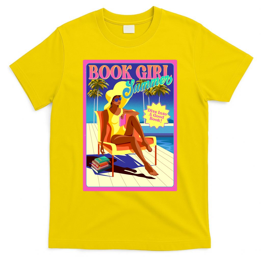 Vintage Retro Book Girl Summer Poster T-Shirt