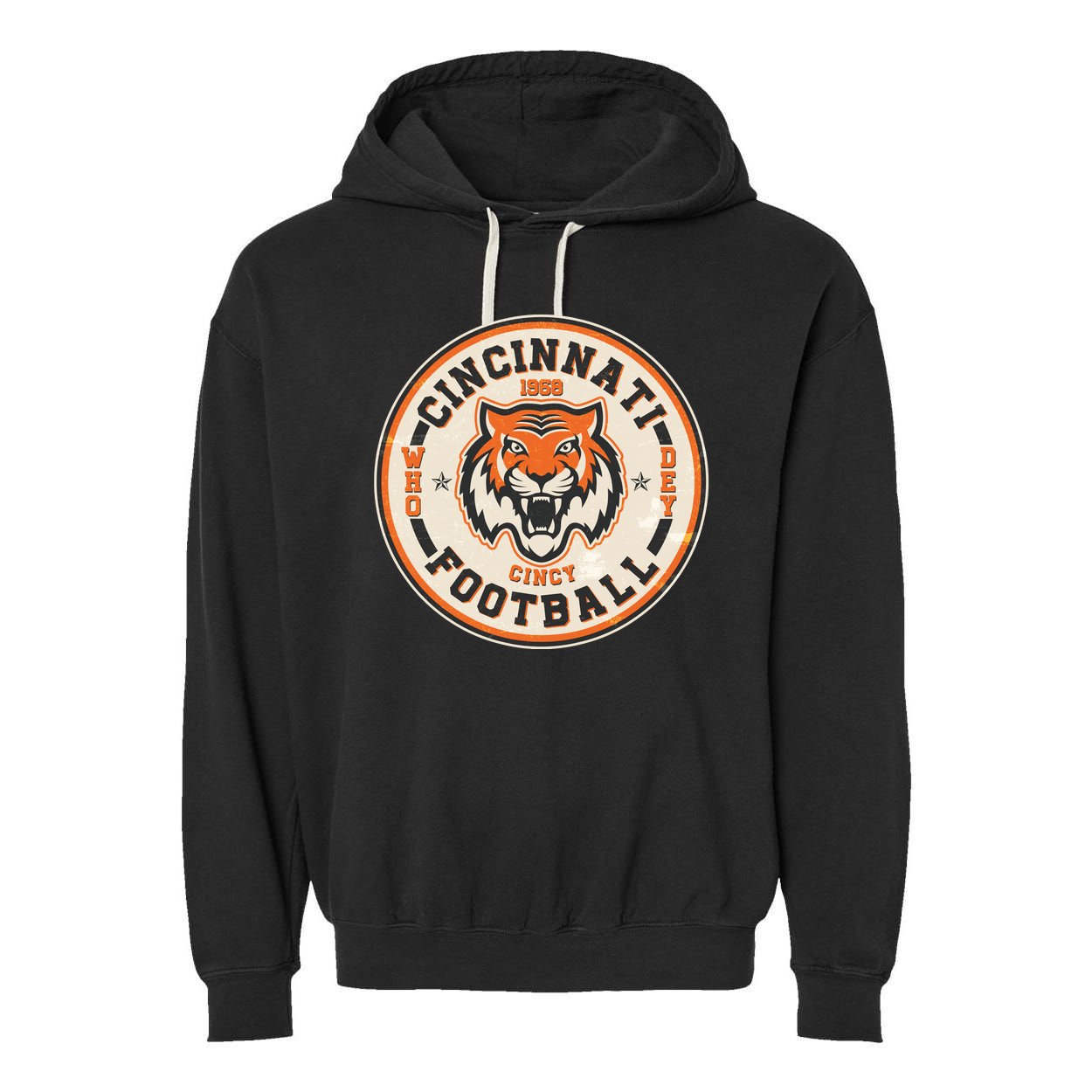 Vintage Roaring Tiger Football Logo Emblem Garment-Dyed Fleece Hoodie
