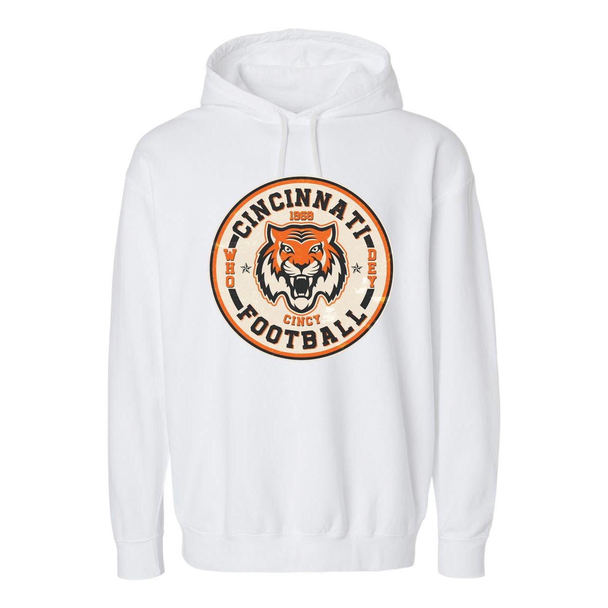 Vintage Roaring Tiger Football Logo Emblem Garment-Dyed Fleece Hoodie