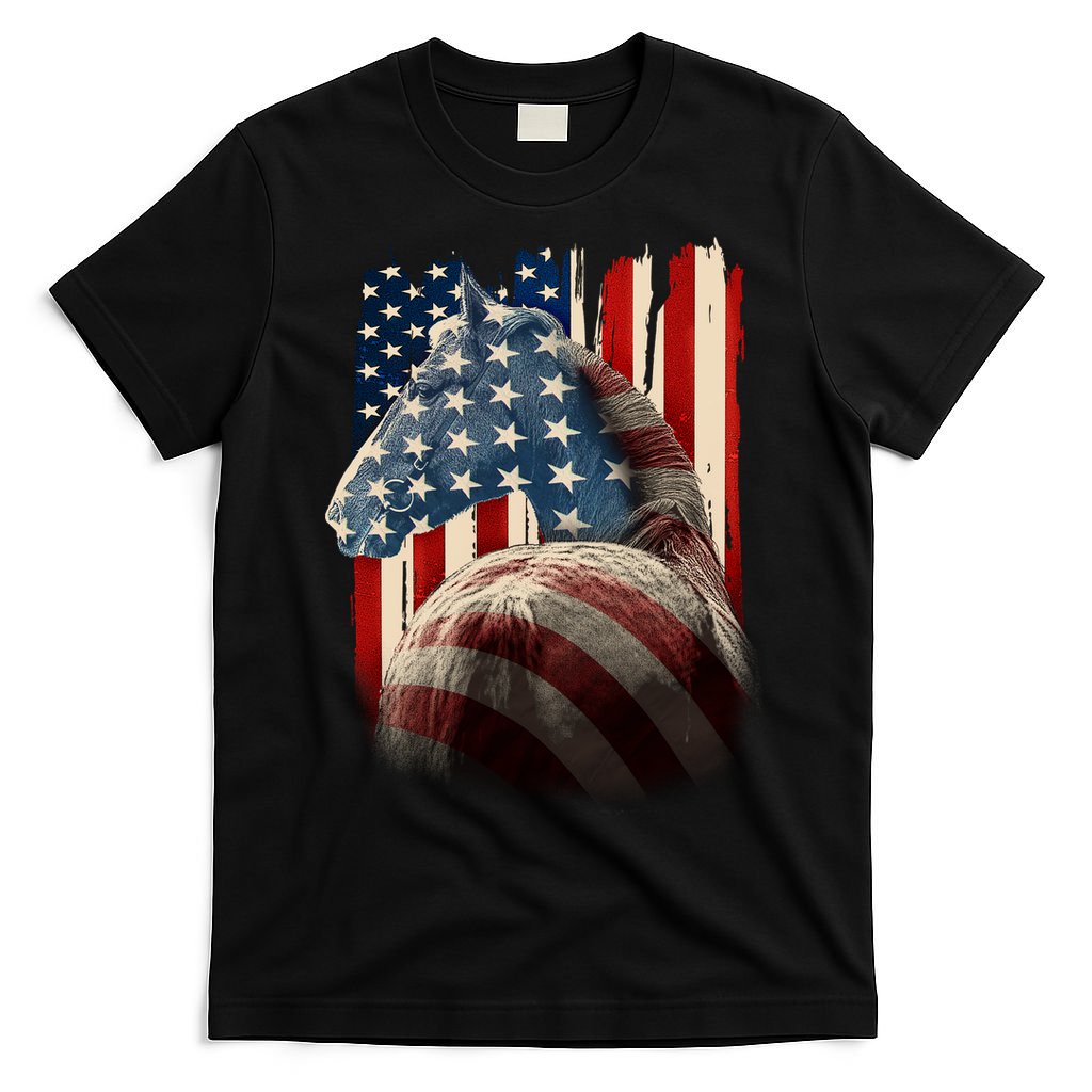 Vintage USA American Flag Horse T-Shirt