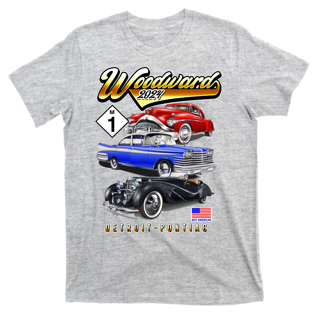 Woodward 2024 Classic Cruise Detroit To Pontiac Trio Of Cars T-Shirt