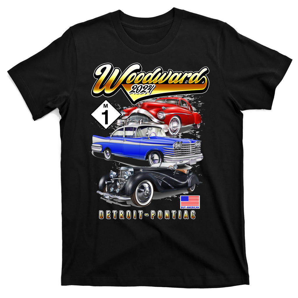 Woodward 2024 Classic Cruise Detroit To Pontiac Trio Of Cars T-Shirt