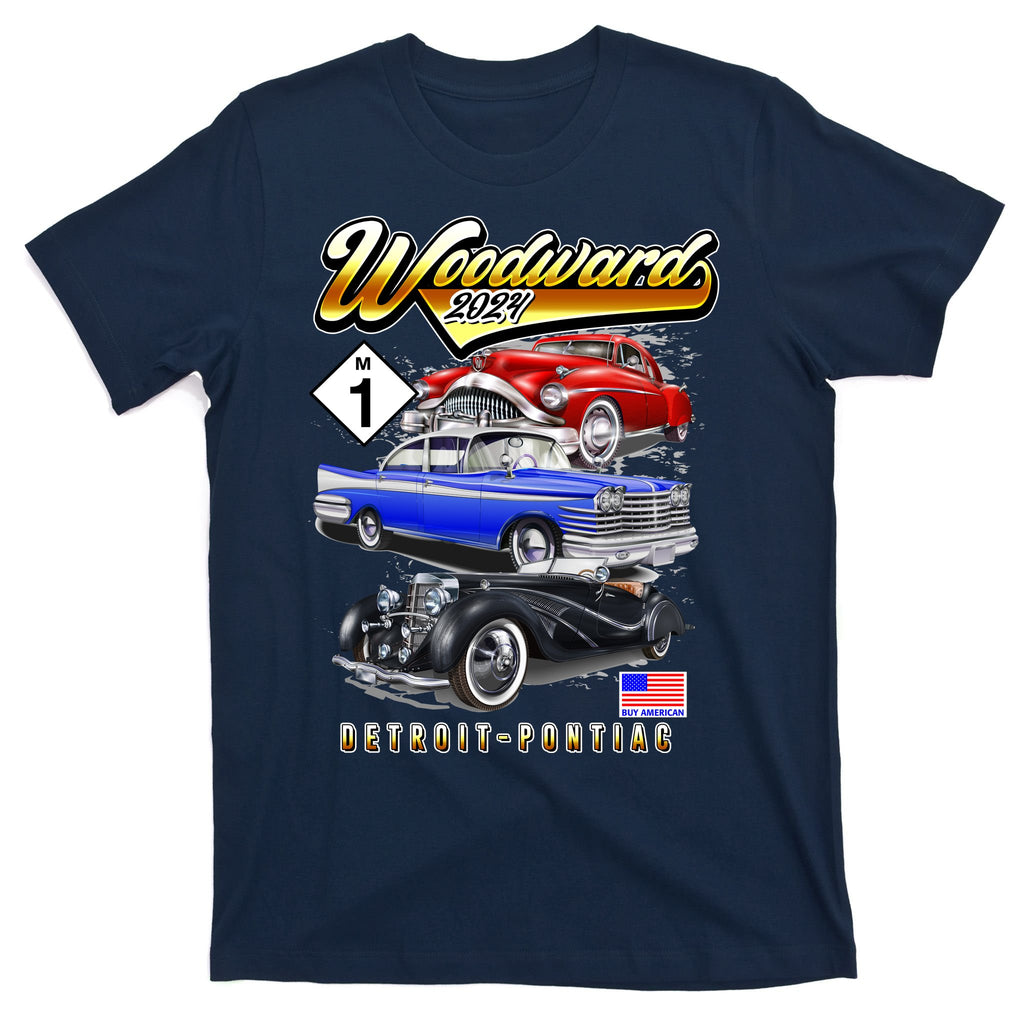Woodward 2024 Classic Cruise Detroit To Pontiac Trio Of Cars T-Shirt