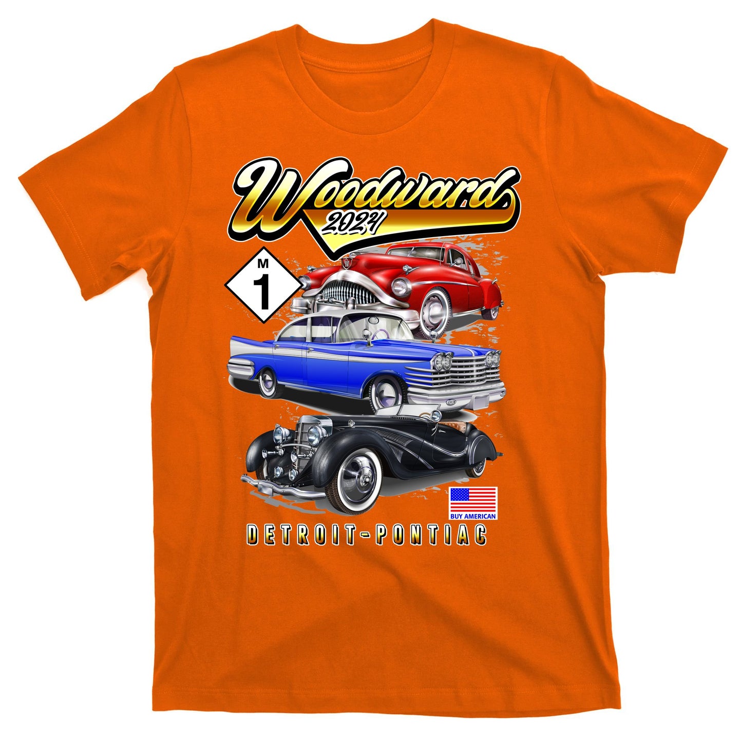 Woodward 2024 Classic Cruise Detroit To Pontiac Trio Of Cars T-Shirt