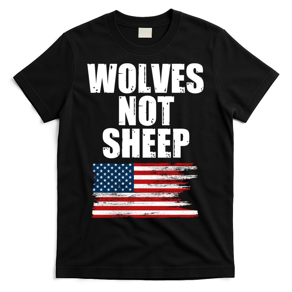 Wolves Not Sheep Distressed American USA Flag T-Shirt
