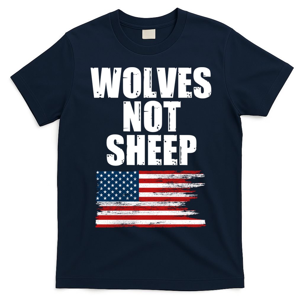 Wolves Not Sheep Distressed American USA Flag T-Shirt