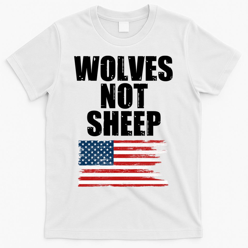 Wolves Not Sheep Distressed American USA Flag T-Shirt