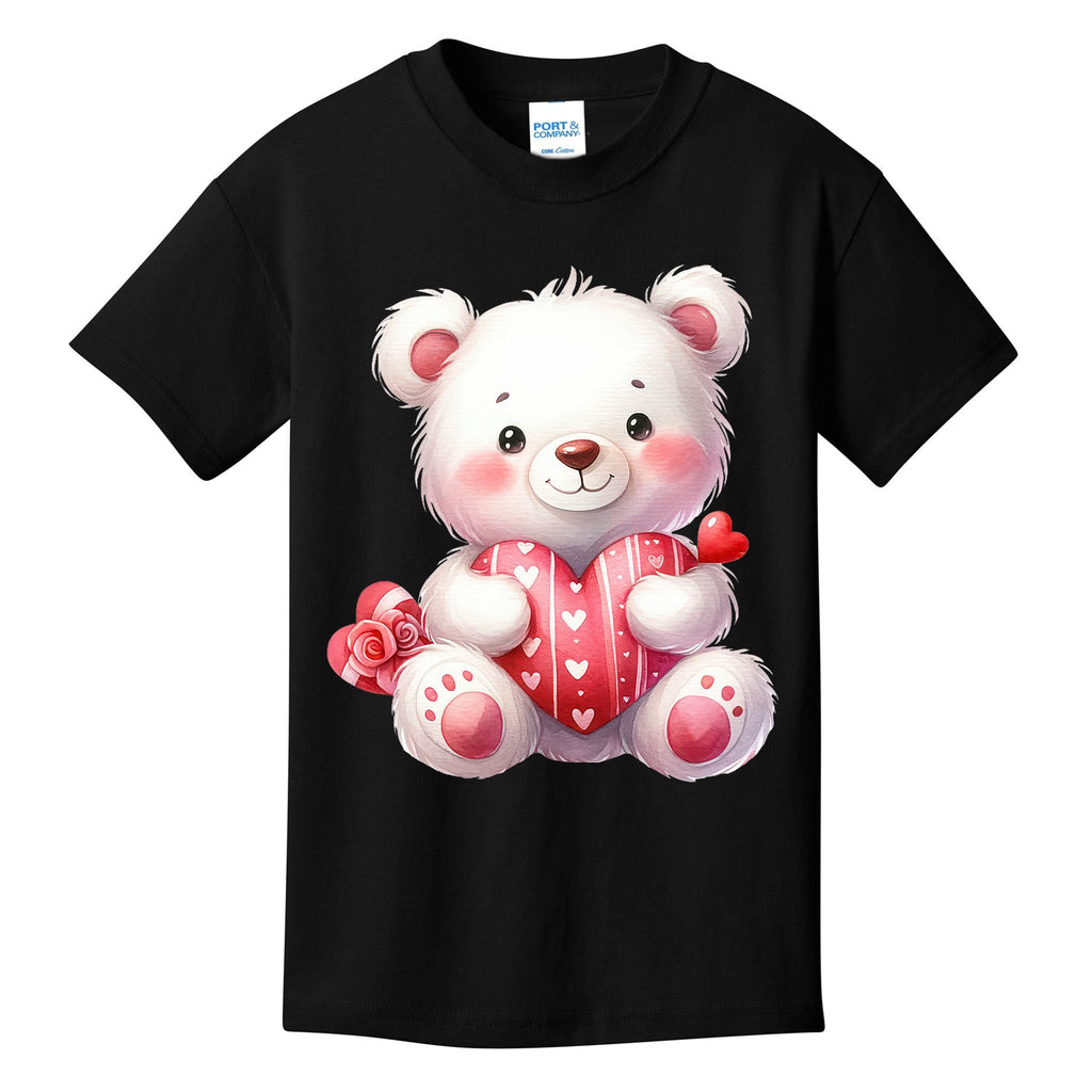 White Teddy Bear Love ValentineS Day Red Heart Kids T-Shirt