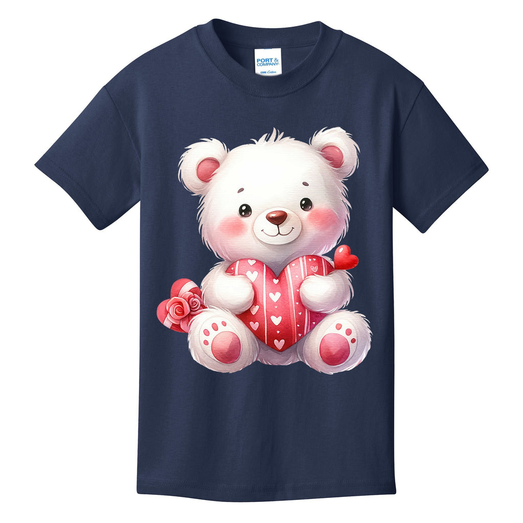 White Teddy Bear Love ValentineS Day Red Heart Kids T-Shirt