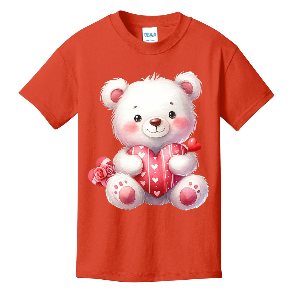 White Teddy Bear Love ValentineS Day Red Heart Kids T-Shirt
