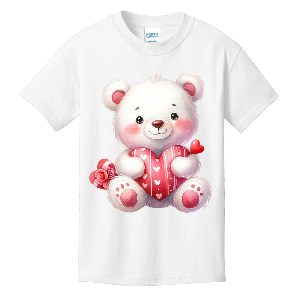 White Teddy Bear Love ValentineS Day Red Heart Kids T-Shirt